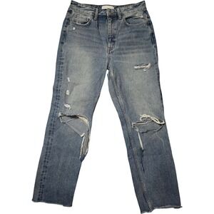 Vervet High Rise Cropped Straight Jeans 28 Medium Wash Distressed Knee Rips‎